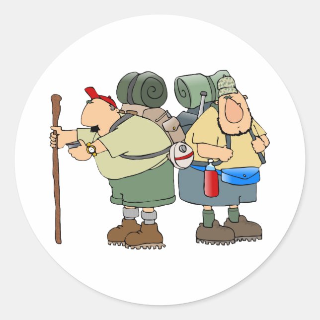 Funny Hikers Outdoor Adventure Camping Humour  Classic Round Sticker (Front)