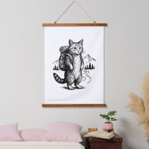 Funny Hiking Cat Backpacking Hikers & Animal Lover Hanging Tapestry