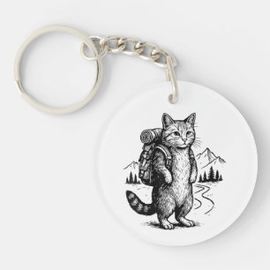 Funny Hiking Cat Backpacking Hikers & Animal Lover Key Ring