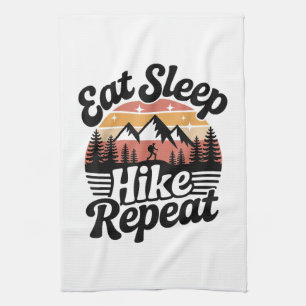Funny Hiking Eat Sleep Hike Repeat Tea Towel