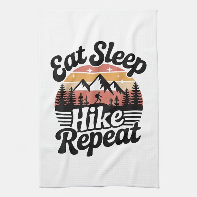 Funny Hiking Eat Sleep Hike Repeat Tea Towel (Vertical)