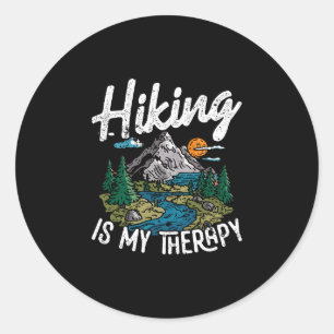Funny hiking is therapy outdoor travel mountains classic round sticker