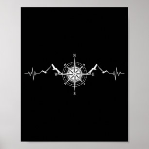 Funny Hiking Nature Mountains Wind Rose Comp Heart Poster