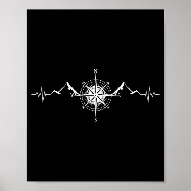 Funny Hiking Nature Mountains Wind Rose Comp Heart Poster (Front)