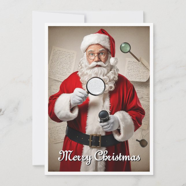 Funny Hilarious Santa Claus Detective Christmas Holiday Card (Front)