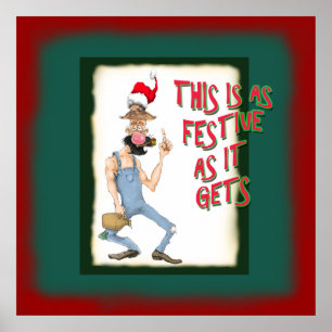Funny Hillbilly cartoon Poster no christmas spirit