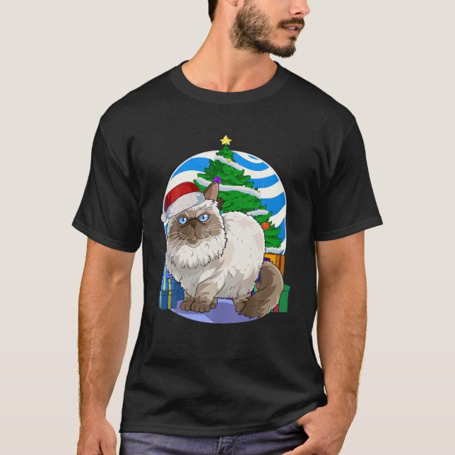 Funny Himalayan Cat Santa Christmas Tree Decor T-Shirt (Front)