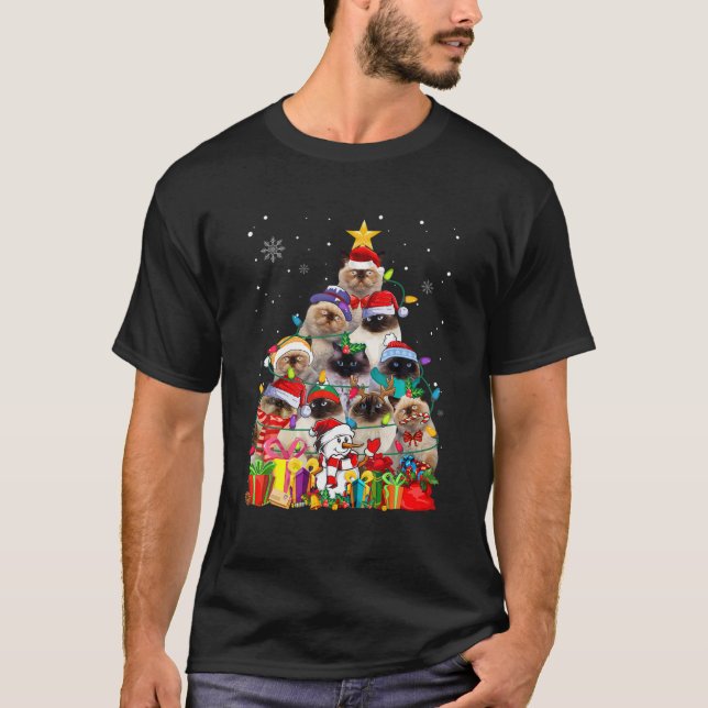 Funny Himalayan Christmas Tree Cute Pet Cat Lover T-Shirt (Front)