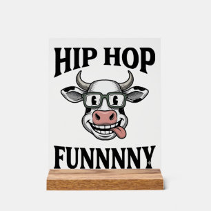 Funny Hip Hop Cow Vintage Engraving Shirt Design_1 Acrylic Sign