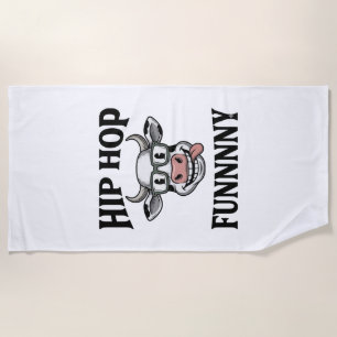 Funny Hip Hop Cow Vintage Engraving Shirt Design_1 Beach Towel