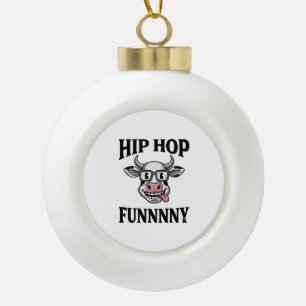 Funny Hip Hop Cow Vintage Engraving Shirt Design_1 Ceramic Ball Christmas Ornament