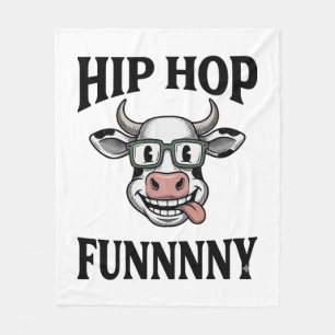 Funny Hip Hop Cow Vintage Engraving Shirt Design_1 Fleece Blanket