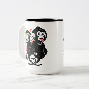 Funny Hip Hop Monkey & Gorilla Art Two-Tone Coffee Mug