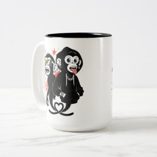 Funny Hip Hop Monkey & Gorilla Art Two-Tone Coffee Mug