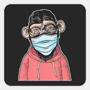 Funny Hip Hop Monkey In Mask Blue Mask Cute Square Sticker