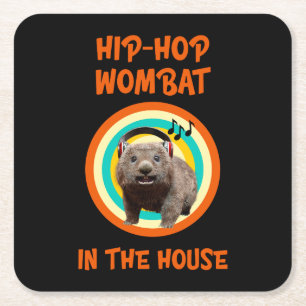 Funny Hip-hop Wombat in the House Square Paper Coaster