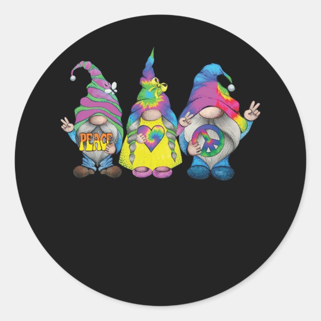 Funny Hippie Gnome Peace Sign Gnomes Lovers Men Wo Classic Round Sticker (Front)