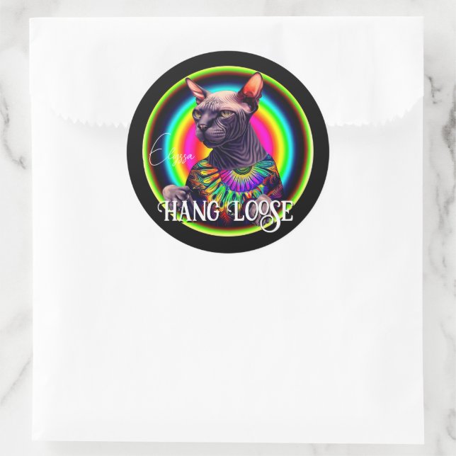 Funny Hippie Sphynx Cat Classic Round Sticker (Bag)