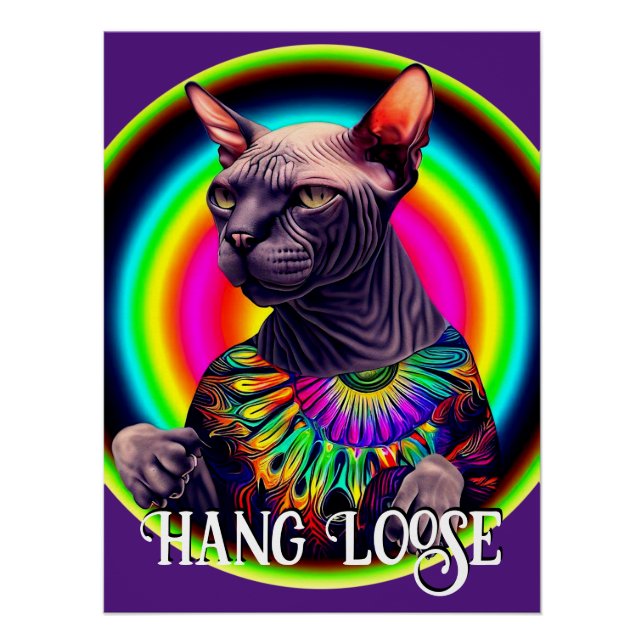Funny Hippie Sphynx Cat Poster (Front)