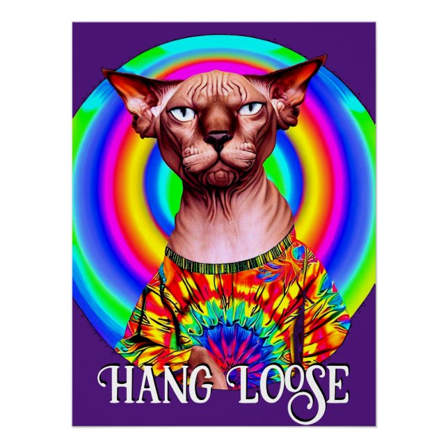 Funny Hippie Sphynx Cat Poster (Front)