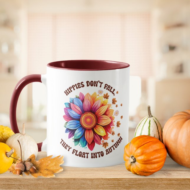 Funny Hippies Quote Sunflower Autumn Mug (Funny Sunflower Hippies Don't Fall They Float Into Autumn Mug)