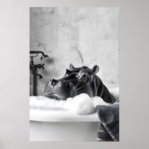 Funny Hippo Bubble Bath Print Quirky Bathroom Wall