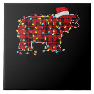 Funny Hippo Christmas Light Matching Family Ceramic Tile