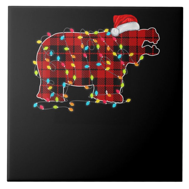Funny Hippo Christmas Light Matching Family Ceramic Tile (Front)