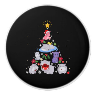 Funny Hippo Christmas Tree   Xmas Hippopotamus Ceramic Knob