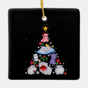 Funny Hippo Christmas Tree   Xmas Hippopotamus Ceramic Ornament