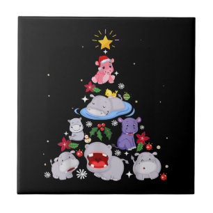 Funny Hippo Christmas Tree Xmas Hippopotamus Ceramic Tile