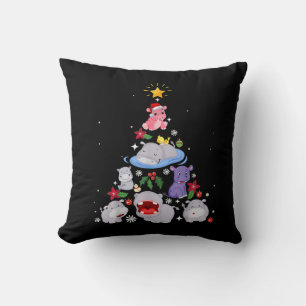 Funny Hippo Christmas Tree   Xmas Hippopotamus Cushion