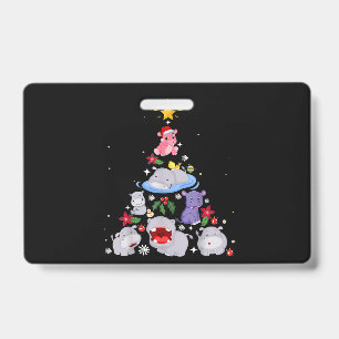Funny Hippo Christmas Tree Xmas Hippopotamus ID Badge