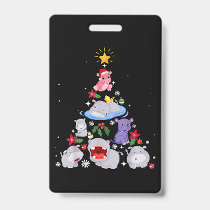 Funny Hippo Christmas Tree Xmas Hippopotamus ID Badge