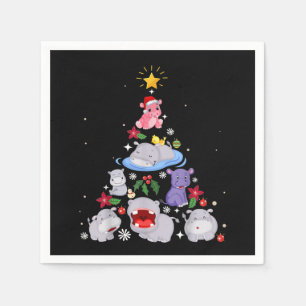 Funny Hippo Christmas Tree Xmas Hippopotamus Napkin