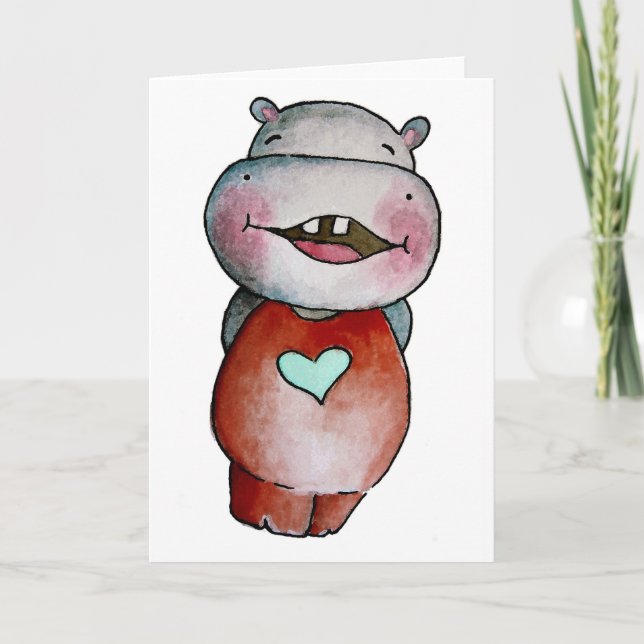Funny Hippo Greeting Card (Front)