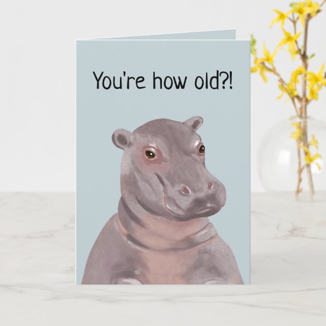 Funny Hippo Illustration Personalised Birthday  Card (Yellow Flower)