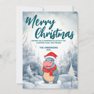 Funny HIPPO Merry Xmas tree snow Holiday party Card