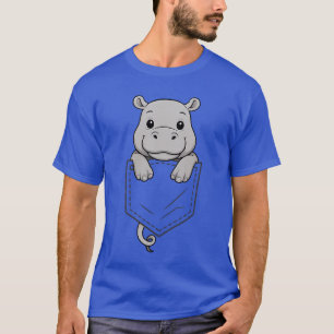 Funny Hippo Peeking in Pocket Hippopotamus Animal T-Shirt