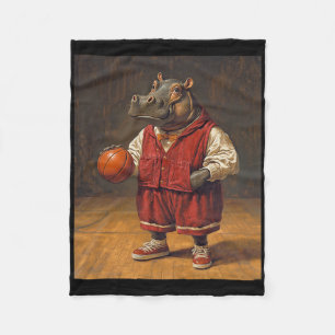 Funny Hippo Playing Sketll Graphic Weird Hippo Fleece Blanket