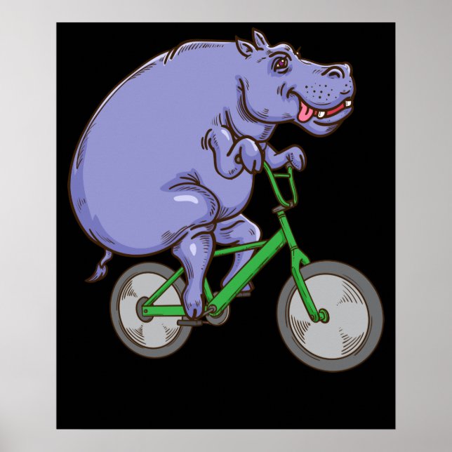 Funny Hippo Riding Bicycle Hippopotamus Kids Hippo Poster (Front)