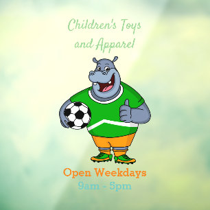 Funny hippo soccer player cartoon illustration
