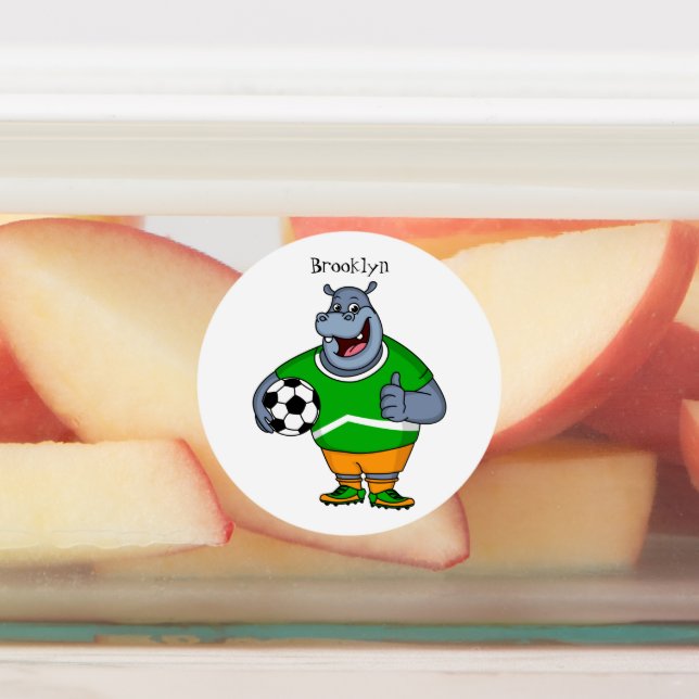 Funny hippo soccer player cartoon illustration (Affixed)