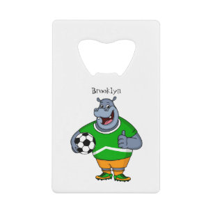 Funny hippo soccer player cartoon illustration