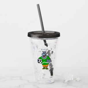 Funny hippo soccer player cartoon illustration acrylic tumbler