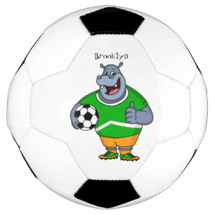 Funny hippo soccer player cartoon illustration  ball
