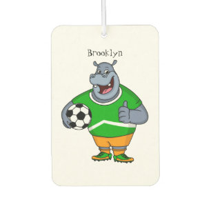 Funny hippo soccer player cartoon illustration  car air freshener