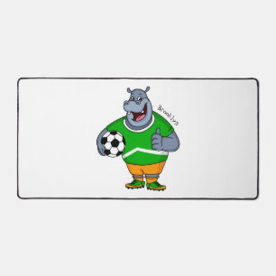 Funny hippo soccer player cartoon illustration desk mat