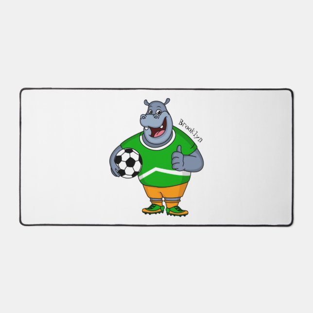 Funny hippo soccer player cartoon illustration desk mat (Front)