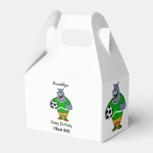 Funny hippo soccer player cartoon illustration favour box